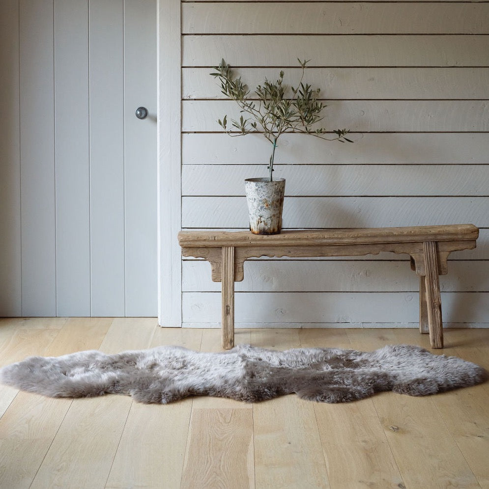 Ethically crafted double sheepskin in Taupe