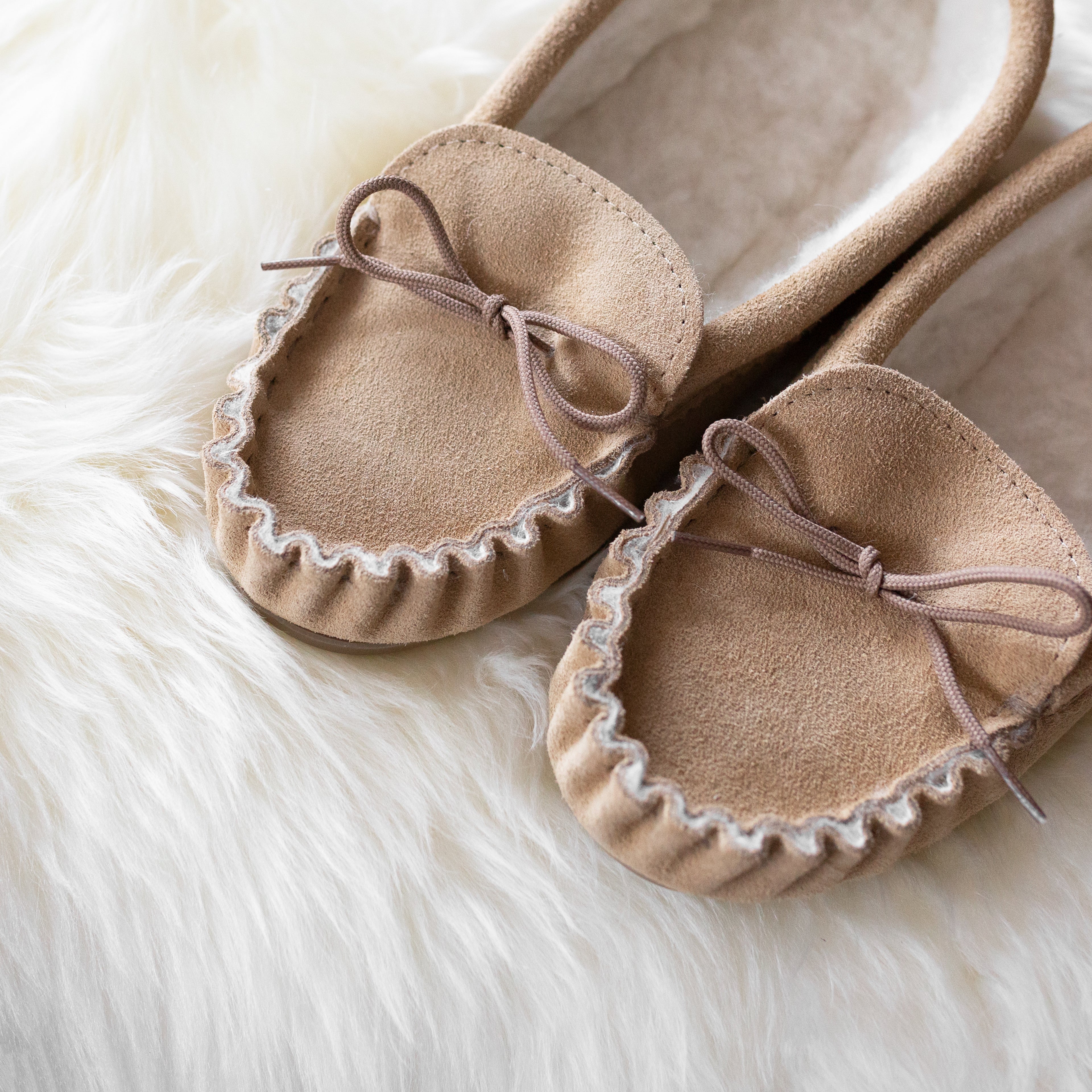 Hope: Women's Luxury Faux Fur Lined Moccasin Slippers - Mink – Ella Shoes